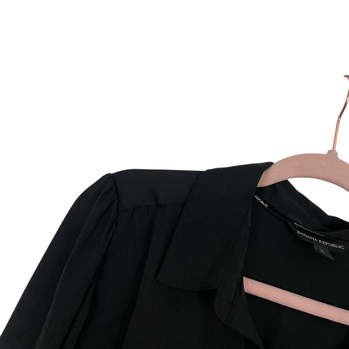 Banana Republic Silky Black Long Sleeve V-Neck Collared Blouse