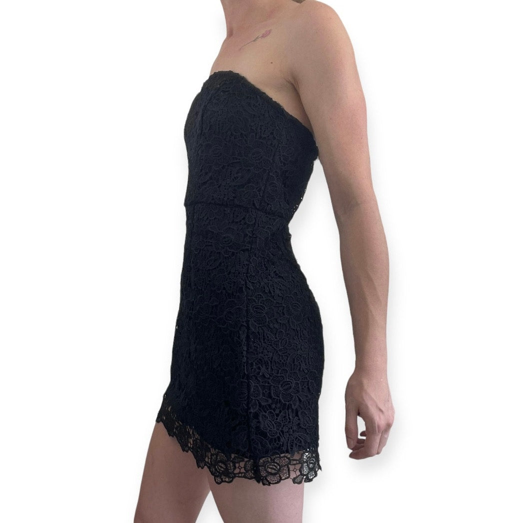 Lulus Black Floral Lace Strapless Mini Dress