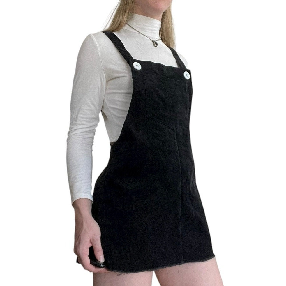 Black Corduroy Overall Mini Dress