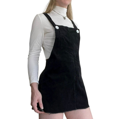 Black Corduroy Overall Mini Dress