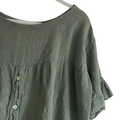 Diverse Olive Green Ruffle Trim Blouse