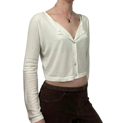 Doncaster Sheer Open-Back Slit Cropped Button Down Cardigan