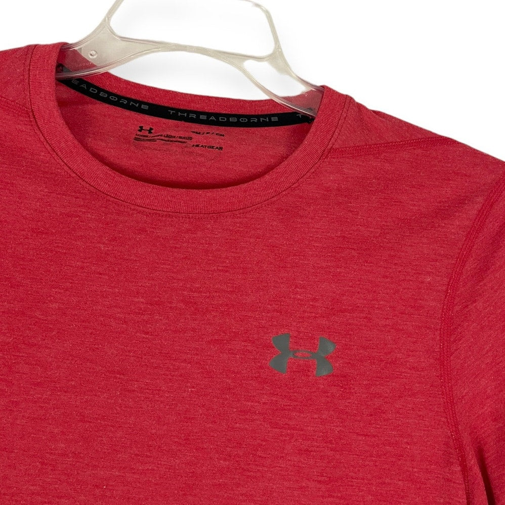 Under Armour Mens Threadborne Heatgear Loose Red Long Sleeve Top