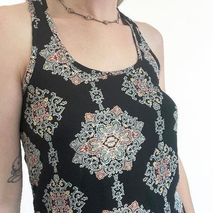 Mossimo Sheer Black Medallion Print Boho Tank Top