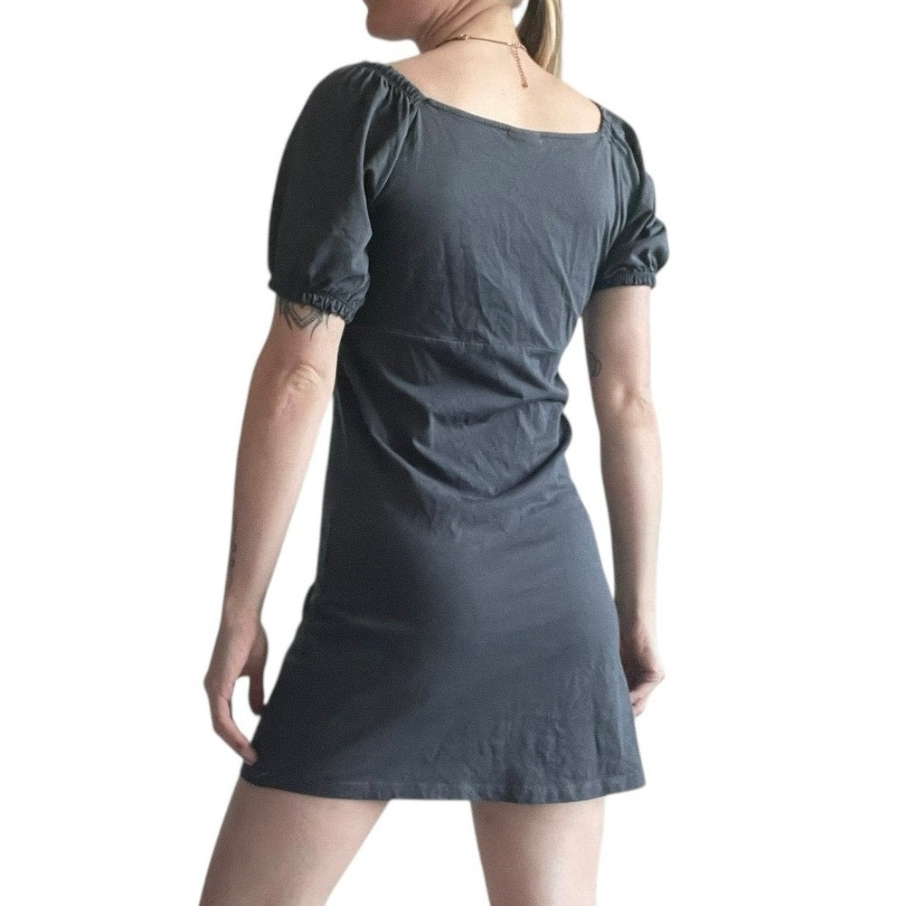 Noisy May Grey Puff Sleeve Tie Front Mini Dress
