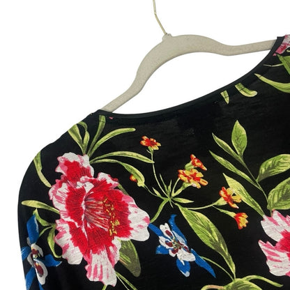 Carmen Marc Valvo Black Floral V-Neck Blouse