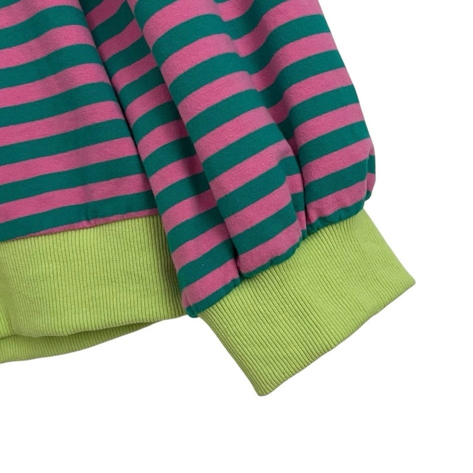 Vibrant Pink & Green Striped Sweatshirt