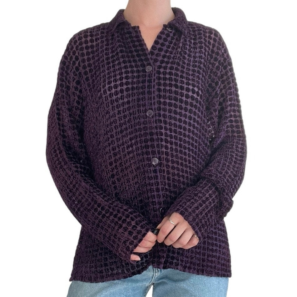 Coldwater Creek Vintage Purple Sheer Polka Dot Button Down Cardigan