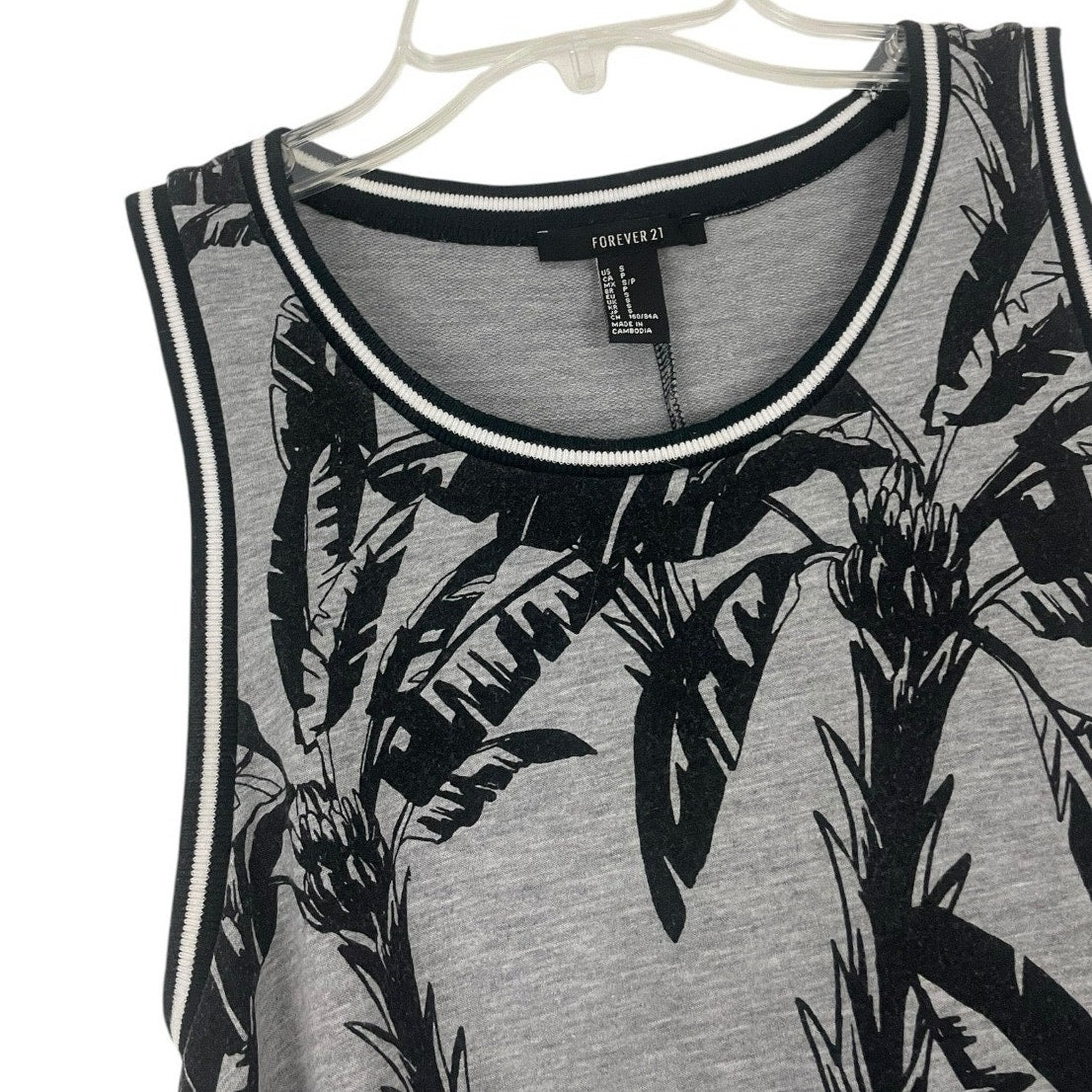 Forever 21 Grey and Black Tropical Leaf Print Soft Mini Dress