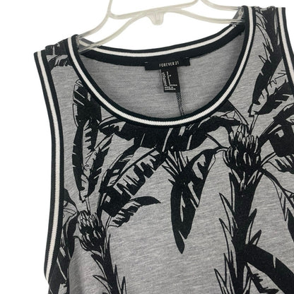 Forever 21 Grey and Black Tropical Leaf Print Soft Mini Dress