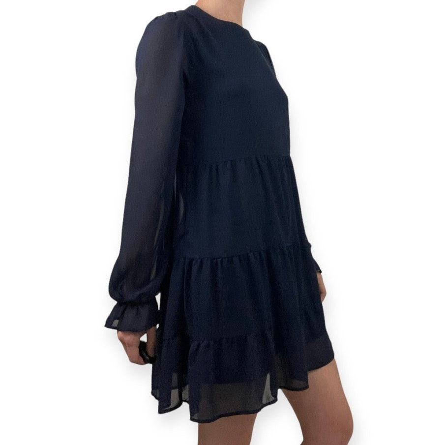 Altar’d State Navy Blue Ruffled Long Sleeve Mini Dress