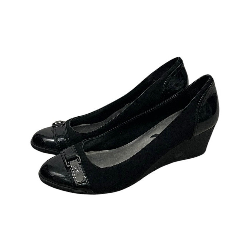 Anne Klein Sport Black Wedge Buckle Toe Heels