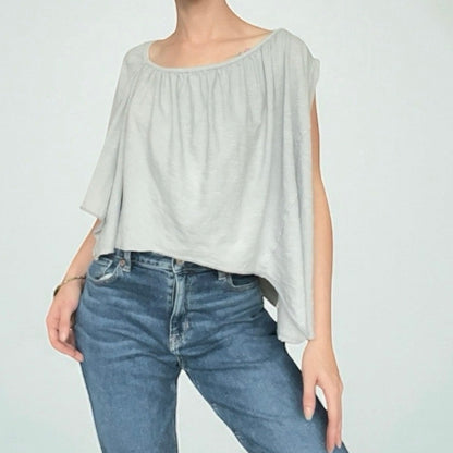 We The Free Light Blue Asymmetrical Scoop Neck Blouse