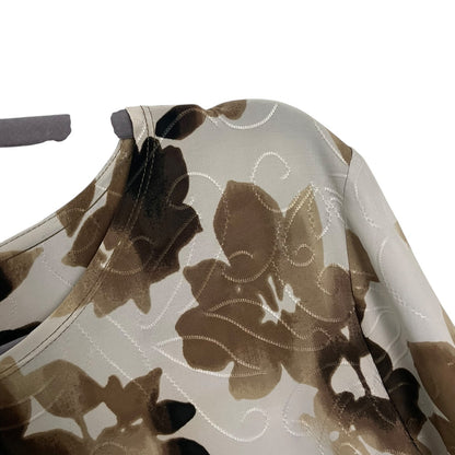 JM Collection Vintage Floral Brown & White Embroidered Short Sleeve Blouse