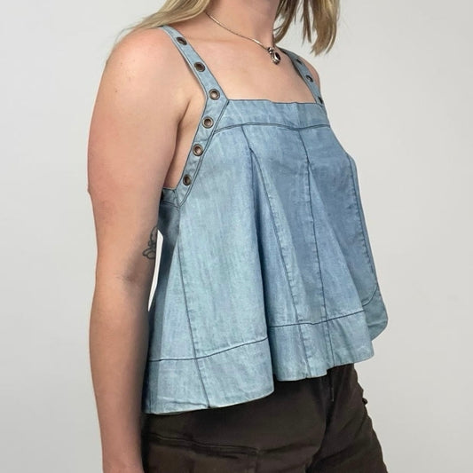 Free People Denim Grommet Babydoll Tank Top