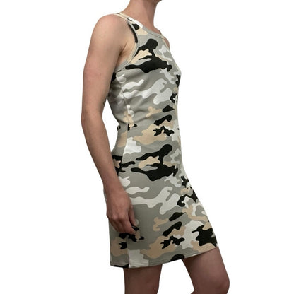 Grey & Black Camouflage Ribbed Bodycon Mini Dress