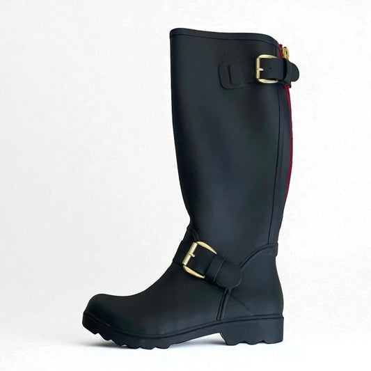 Steve Madden Dreench Black Rubber Knee High Rain Boots
