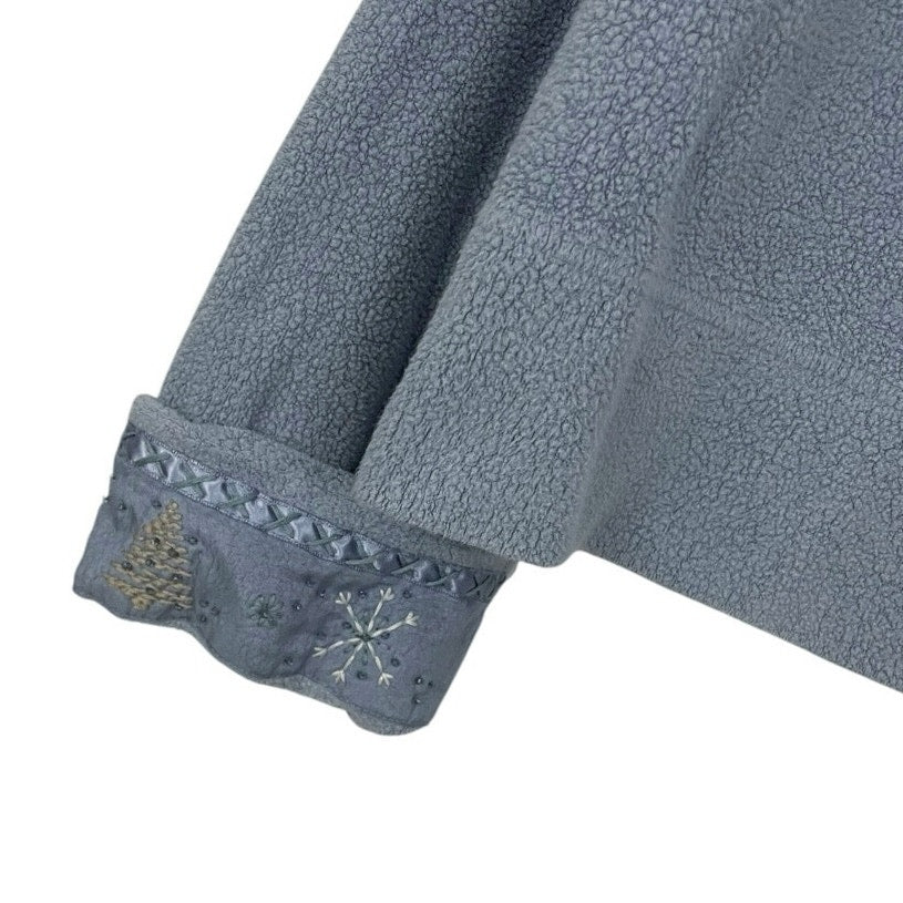 J.Jill Blue Fleece Winter Embroidered Cuff Turtleneck Sweater