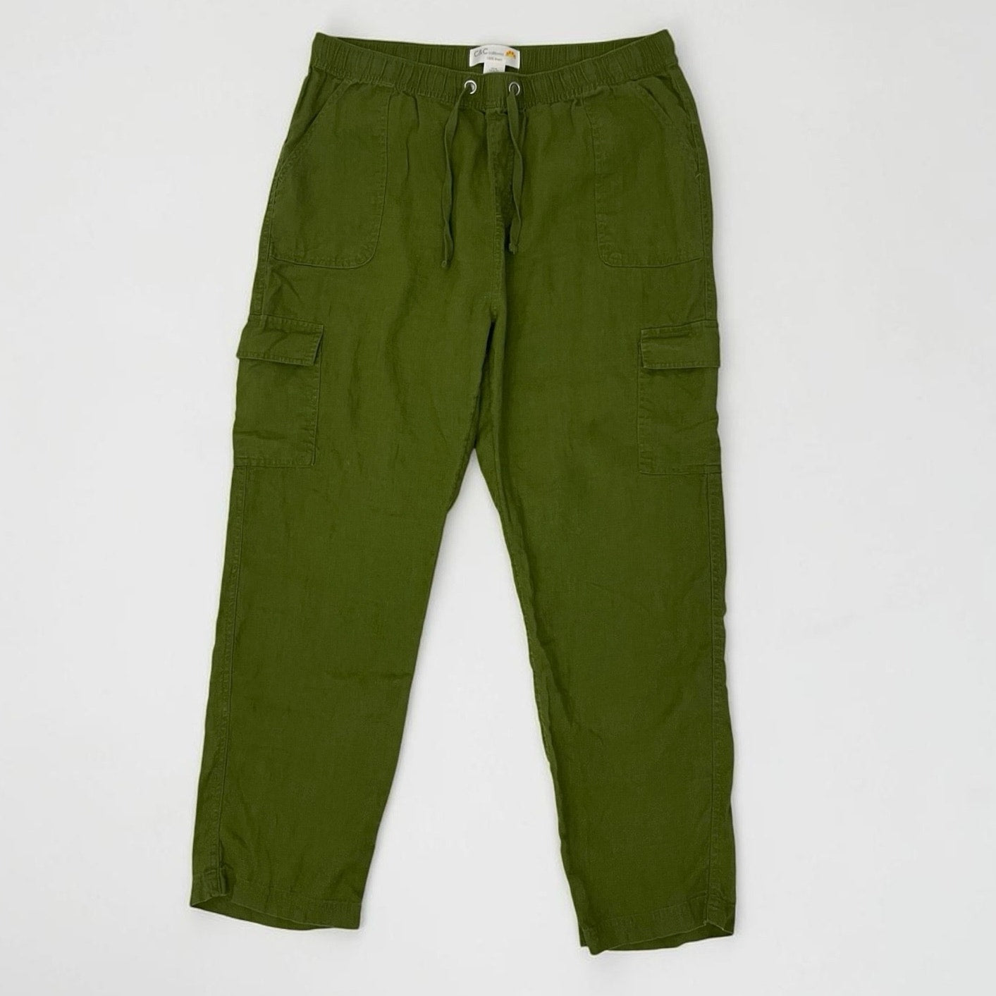 C&C California Olive Green Linen Cargo Pants