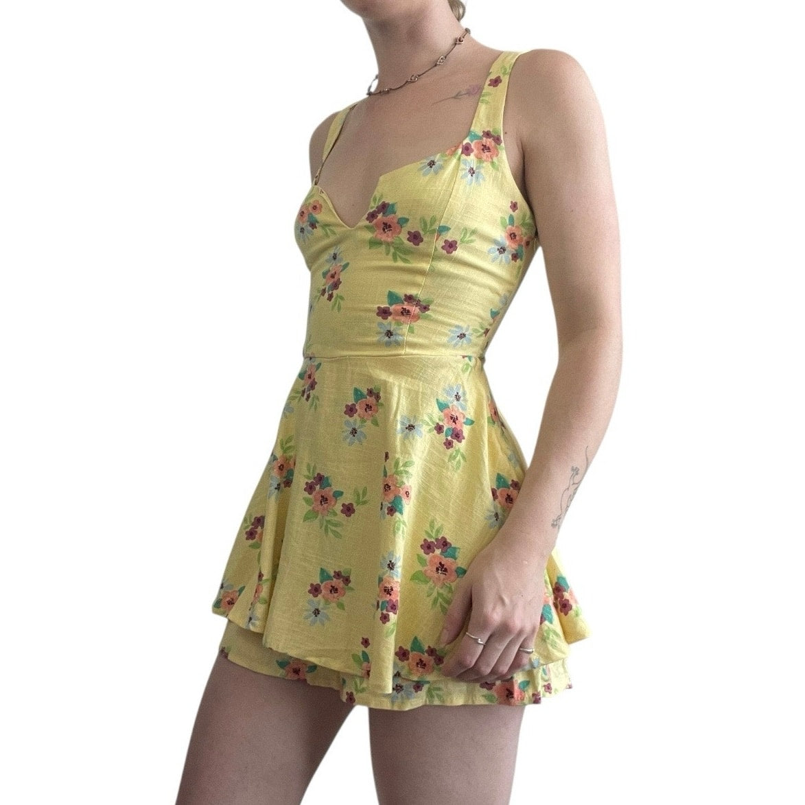 NWT Forever 21 Yellow Floral A-Line Romper