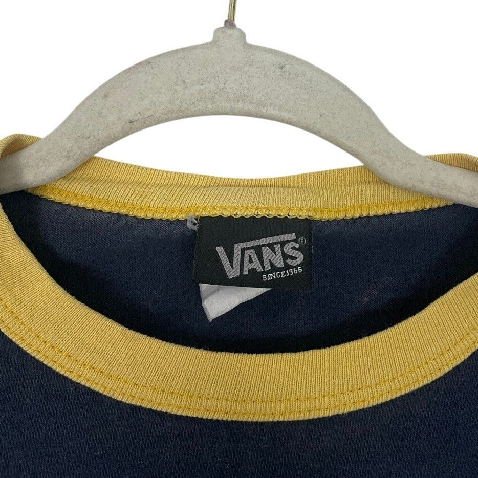 VANS Navy Blue & Yellow Floral Logo Ringer Cropped Top