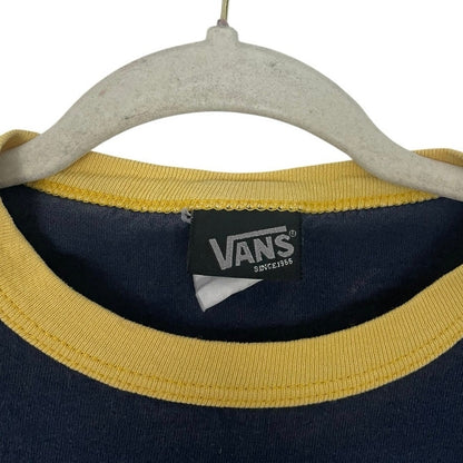 VANS Navy Blue & Yellow Floral Logo Ringer Cropped Top