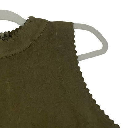 HYFVE Olive Green Faux Suede Scalloped Trim Mini Dress