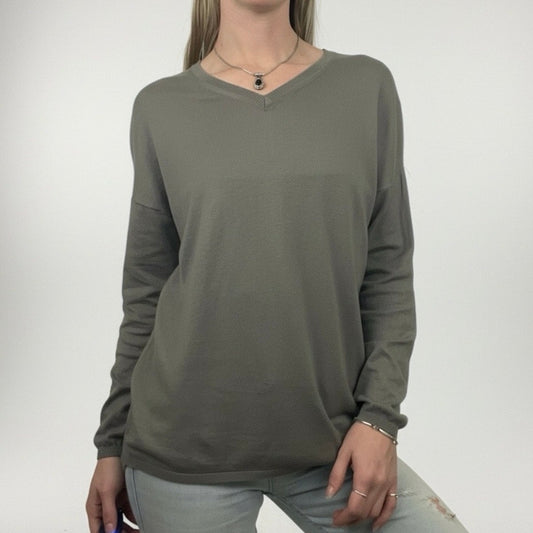 Jarbo Grey Long Sleeve V-Neck Silk & Cashmere Knit Top