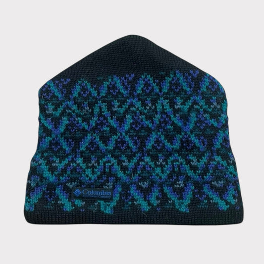 Columbia Vintage Blue Green & Black Wool Winter Beanie Hat
