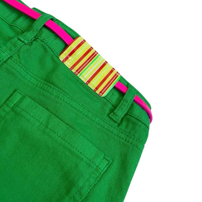 NWT Love, Fire Girls Jolly Rancher Green & Pink Belt Denim Cuffed Midi Shorts