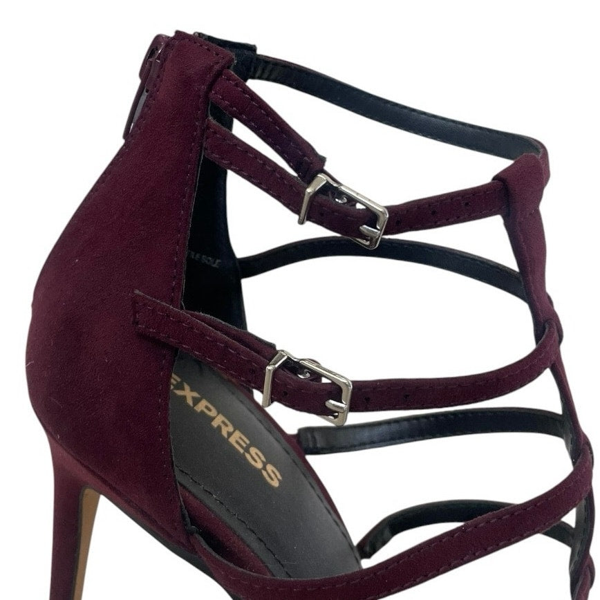 Express Burgundy Faux Suede Strappy Cage Stiletto Heels