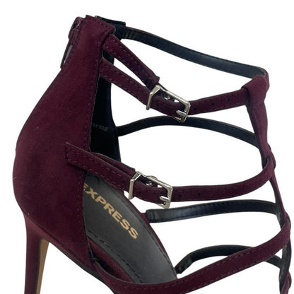 Express Burgundy Faux Suede Strappy Cage Stiletto Heels