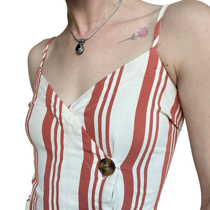 Sky and Sparrow Orange & White Striped Button Down V-Neck Mini Dress