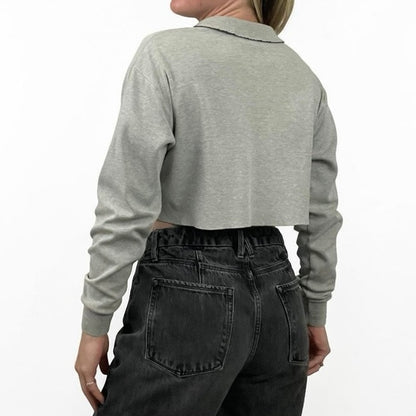 Ralph Lauren Grey Cropped Long Sleeve Top