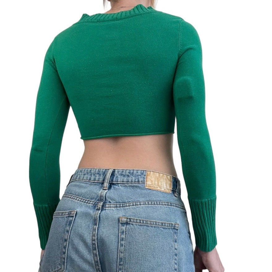 Forever 21 Green Cropped V-Neck Sweater