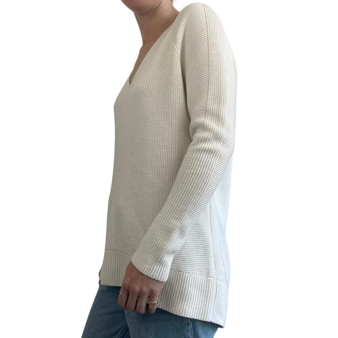 Athleta White Knit V-Neck Sweater