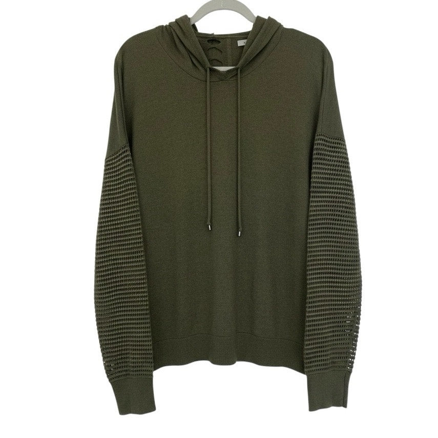 Stitches & Stripes Olive Green Cutout Knit Hooded Sweater