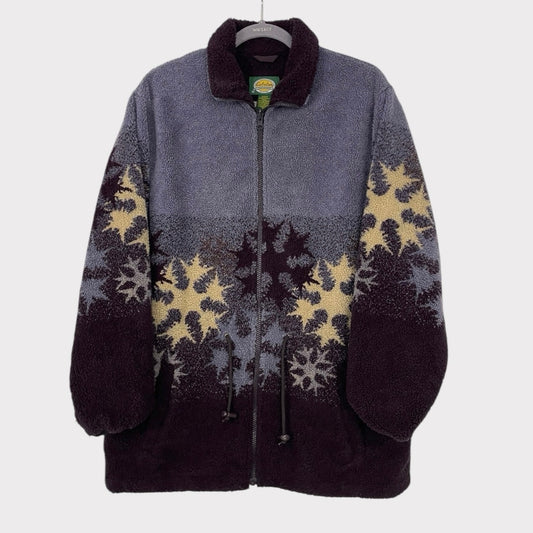 Cabela's Vintage Purple Ombre Snowflake Zip Up Sherpa Fleece Jacket