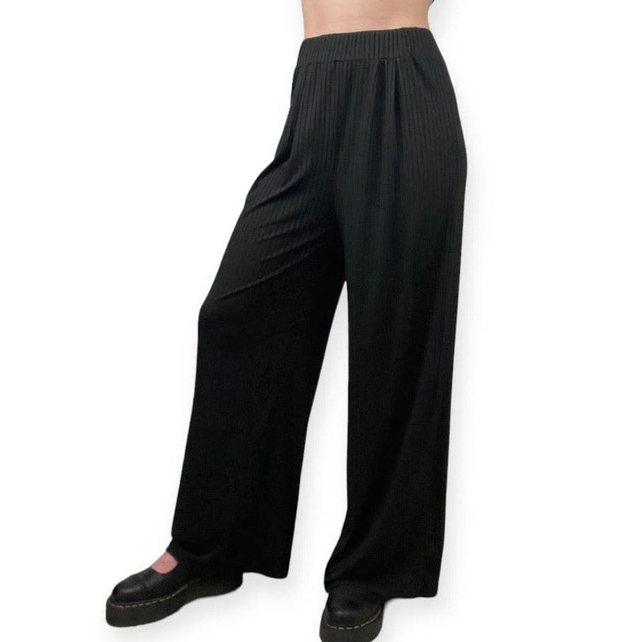 Soft & Stretchy Black Ribbed Loose Wide Leg Pants