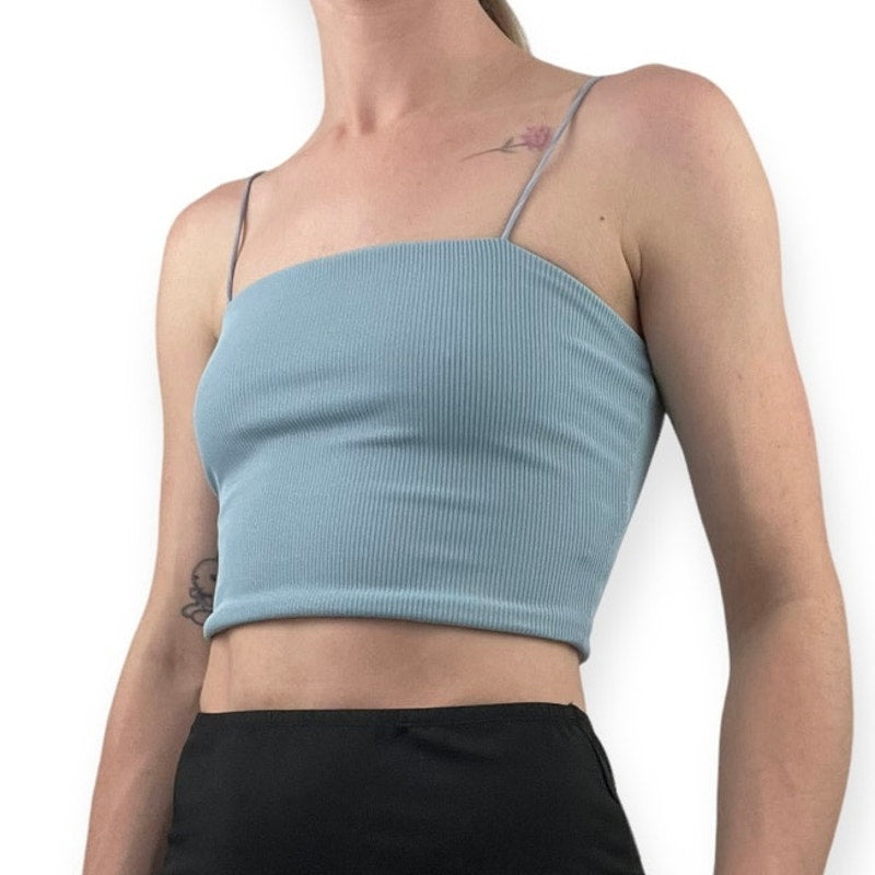 SHEIN Blue Cropped Ribbed Tank Top