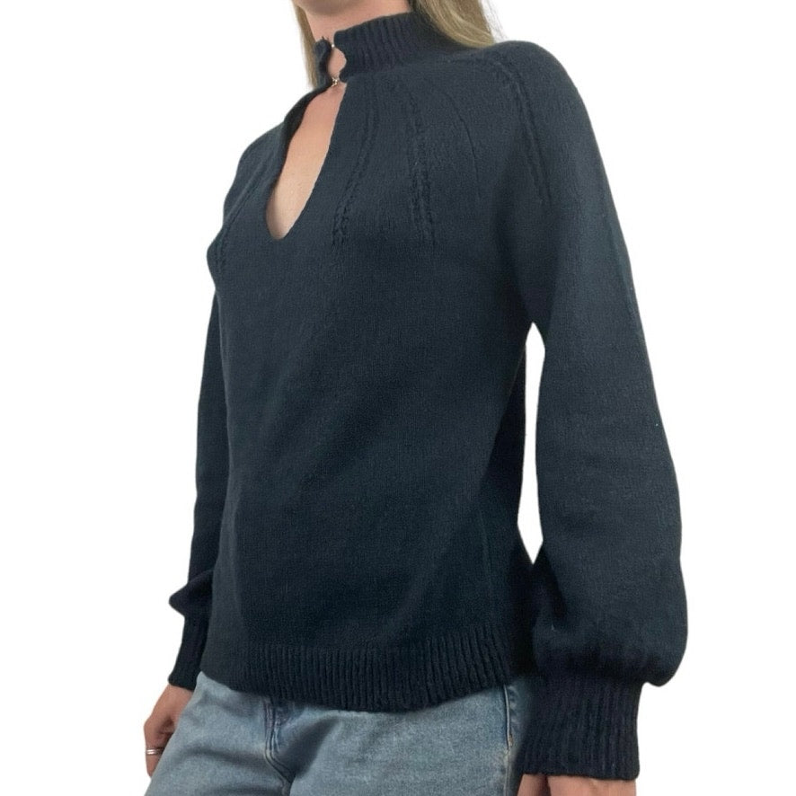 BB Dakota Soft Navy Blue Knit Front Cutout Sweater