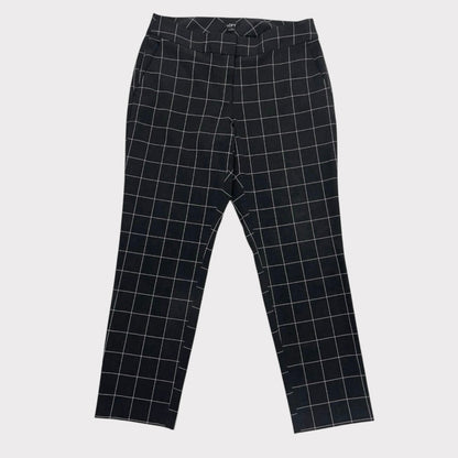 LOFT Julie Dark Grey & Pink Grid Check Plaid Trousers