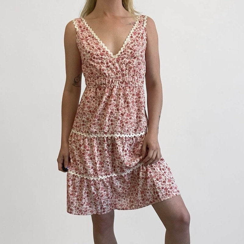 Beachsissi Pink Floral Tiered Mini Dress