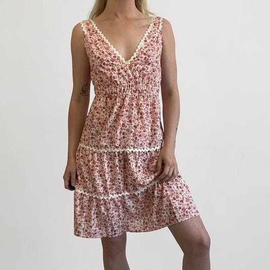 Beachsissi Pink Floral Tiered Mini Dress