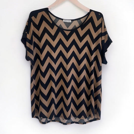 Carol Rose Black and Brown Zig Zag Striped Short Sleeve Blouse