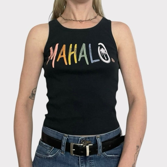 Volcom Black Mahalo Rainbow Palm Tree Graphic Tank Top