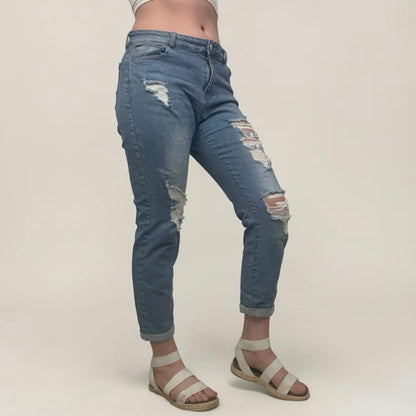 Resfeber Distressed Skinny Boy Friend Cuffed Jeans