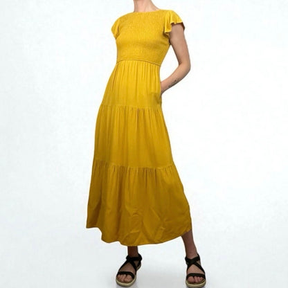 Zesica Yellow Ruched A-Line Maxi Dress