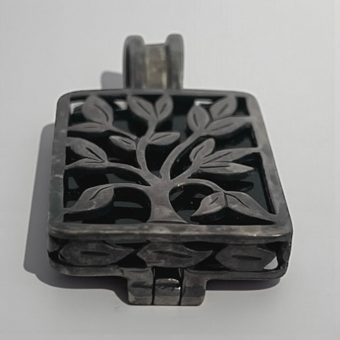 Vintage Silver & Black Live Laugh Love Tree Pendant