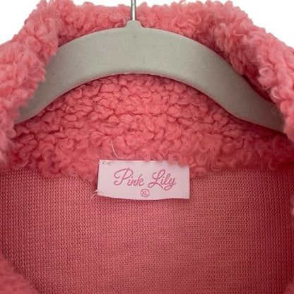Pink Lily Color Block Sherpa Teddy Fleece Zip Up Jacket